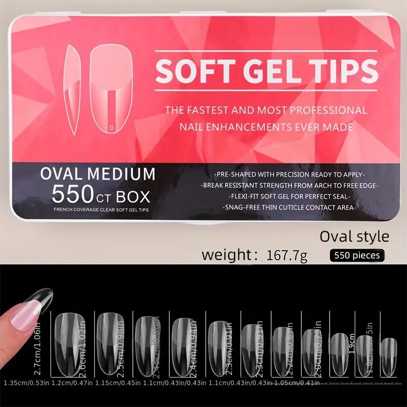 550pcs Medium Oval Soft Gel Tips