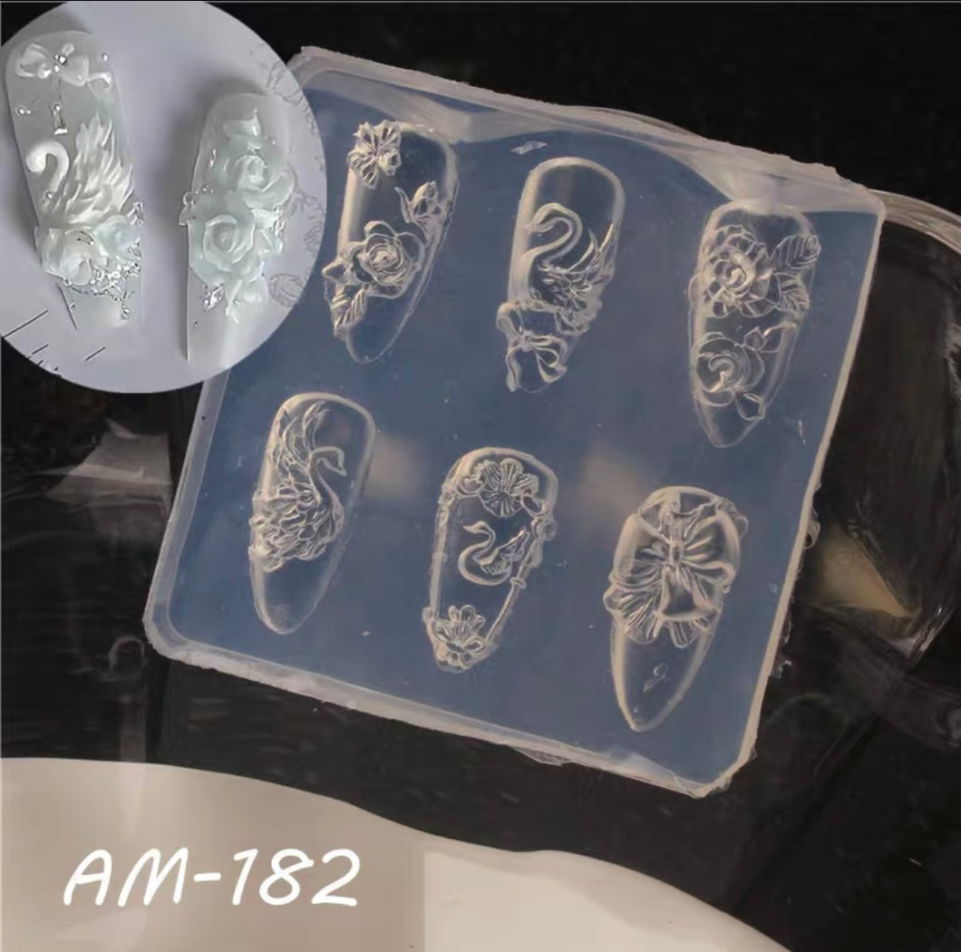 Nail art 9D Swan with Flowers Mold- AM182