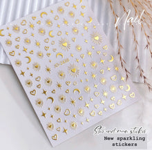 Load image into Gallery viewer, Star and Moon heart sparkles Stickers
