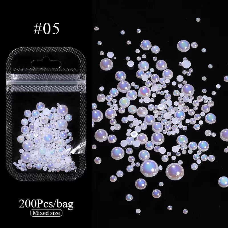 WY988 AB Shine Pearl Flat Beads Nail Art Decoration